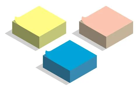 Isometric stack of paper sticky notes for recording tasks and reminders. Real Stock Illustration