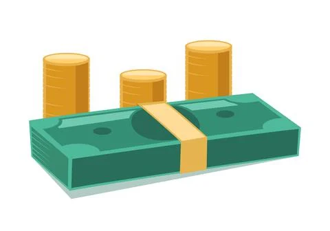Isometric Stack of Teal Banknotes and Gold Coins Stock Illustration