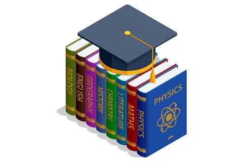 Isometric stack of textbooks with graduation cap. Concept of education イラスト素材
