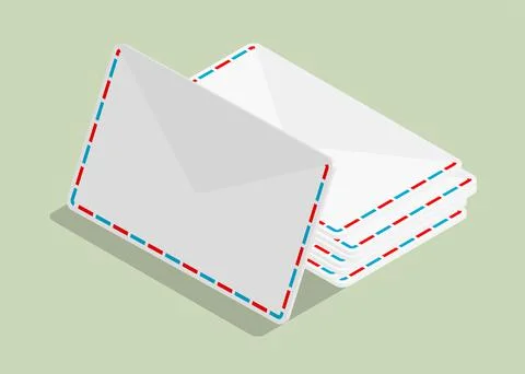 Isometric stacked mail envelopes. Office mail and business correspondence. Re 库存插图