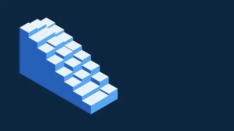Isometric stair blocks rising in sequence on the left with empty right copy Vídeo Stock 348297012