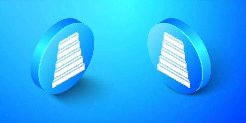 Isometric Staircase icon isolated on blue background. Blue circle button. Vector Stock Illustration