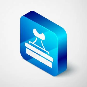 Isometric Stamp icon isolated on grey background. Blue square button. Vector Stock Illustration