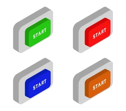 Isometric start button icon illustrated in vector on white background Stock Illustration