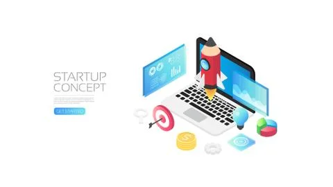 Isometric startup concept Illustrazione stock