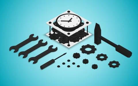 Isometric steampunk retro mechanical clock, alarm clock, vector illustartio.. Stock Illustration