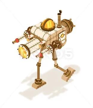 Isometric steampunk robot or fighting machine Stock Illustration