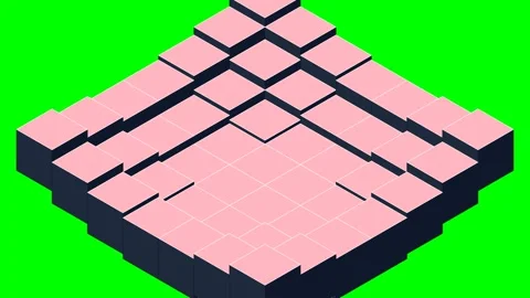 An isometric stepped platform made of light pink blocks on a green background Stock Footage 341824616