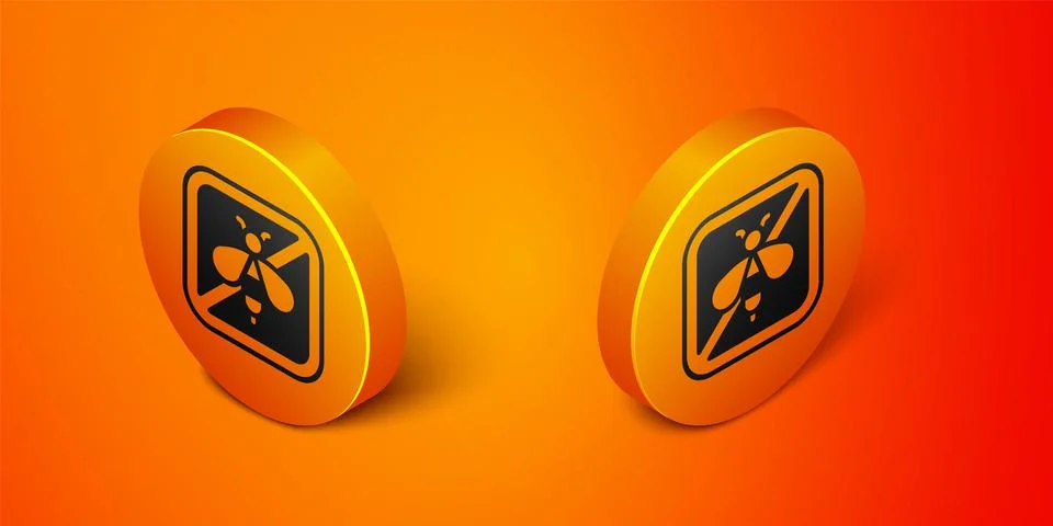 Isometric Stop bee icon isolated on orange background. Sweet natural food. Ho 스톡 일러스트