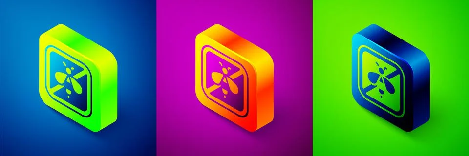 Isometric Stop bee icon isolated on blue, purple and green background. Sweet  Stock Illustration