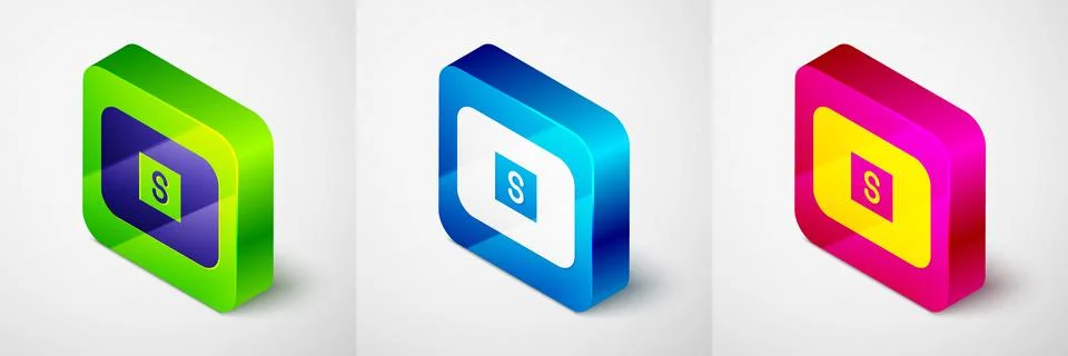 Isometric Stop media button icon isolated on grey background. Square button Stock Illustration