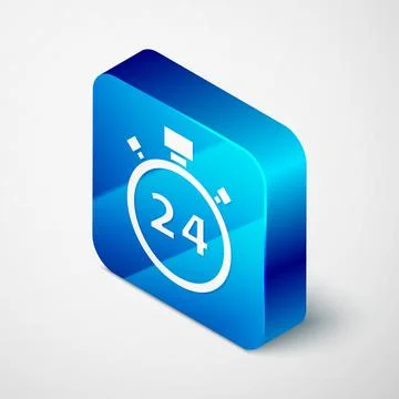 Isometric Stopwatch 24 hours icon isolated on grey background. All day cyclic 스톡 일러스트