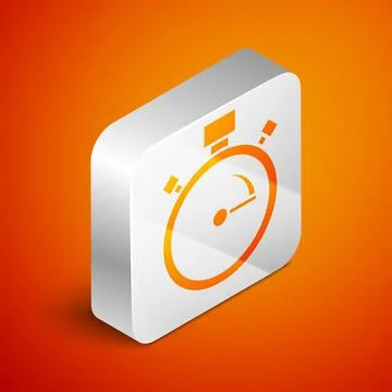 Isometric Stopwatch icon isolated on orange background. Time timer sign. Chro Stock-Illustration