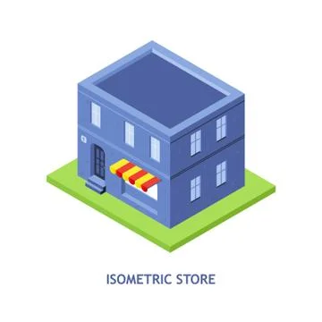 Isometric store building. Top view house vector illustration. Stock Illustration