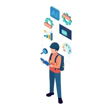 Isometric Student Studying on Learning Path for Skill Development Illustrazione stock