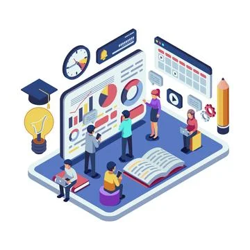 Isometric Students Brainstorming for Collaborative Learning Stock Illustration