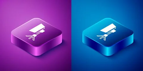 Isometric Studio light bulb in softbox icon isolated on blue and purple backg Stock Illustration
