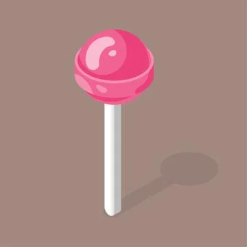 Isometric style 3d vector illustration of pink candy on a stick. Stock Illustration