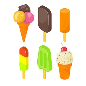 Isometric style 3d vector set of tasty colorful ice cream icon. Stock Illustration