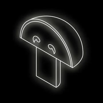 Isometric style mushroom with glowing white lines on a black background Stock Illustration