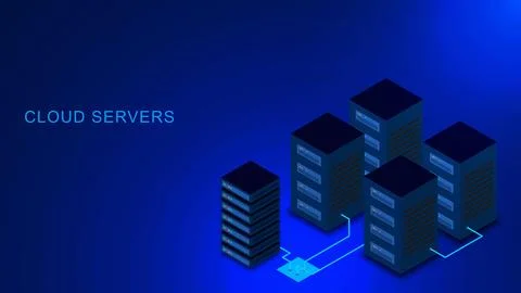 Isometric style server computer rack on blue background 스톡 일러스트