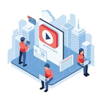 Isometric Subscription Service Model with Video Content Stock Illustration