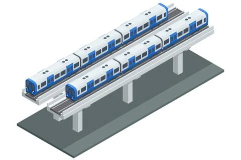 Isometric Subway City Train, Sky Train Road. Sky Train Station. Modern City Stock Illustration