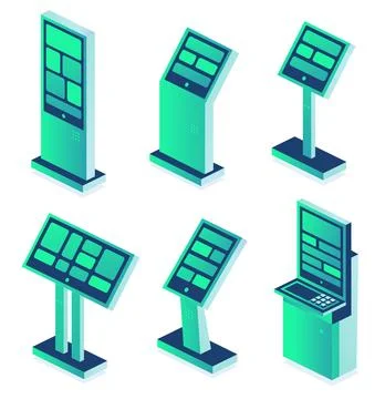 Isometric subway or train station interactive terminal collection isolated .. Stock Illustration