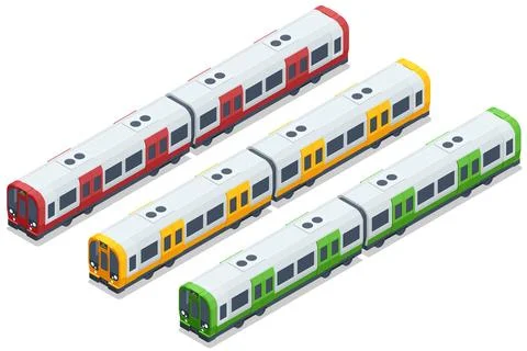 Isometric Subway underground train. High quality city transport. People Stock Illustration