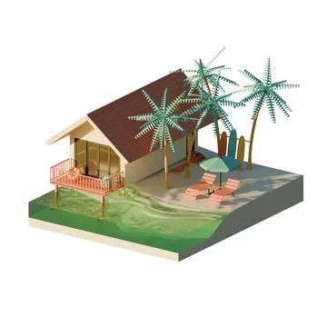 Isometric Summer Beach 3D Render Illustration Design Element Stock Illustration