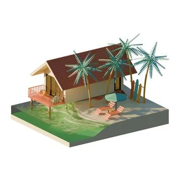 Isometric Summer Beach 3D Render Illustration Stock Illustration