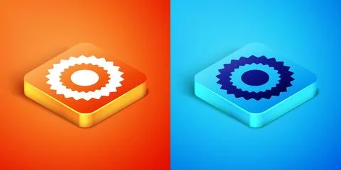 Isometric Sun icon isolated on orange and blue background.  Vector イラスト素材