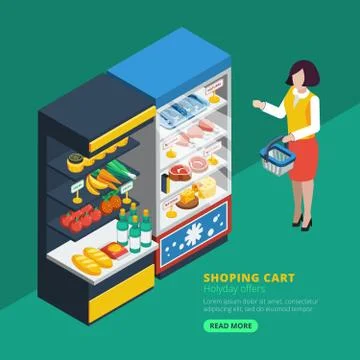 Isometric Supermarket Interior 库存插图