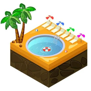 Isometric swimming pool on the beach Stock Illustration