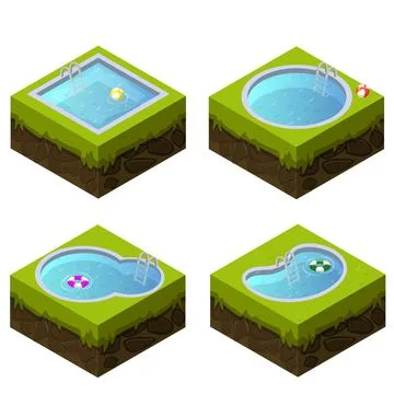 Isometric swimming pool different shapes Stock Illustration
