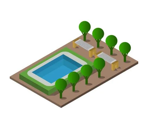 Isometric swimming pool in vector on a white background Stock Illustration