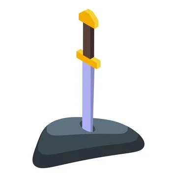 Isometric sword in the stone icon depicting excalibur Stock Illustration