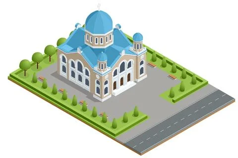 Isometric Synagogue Mosque Building. Synagogues are consecrated spaces used for Illustrazione stock