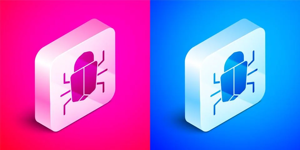 Isometric System bug concept icon isolated on pink and blue background. Code bug Illustrazione stock