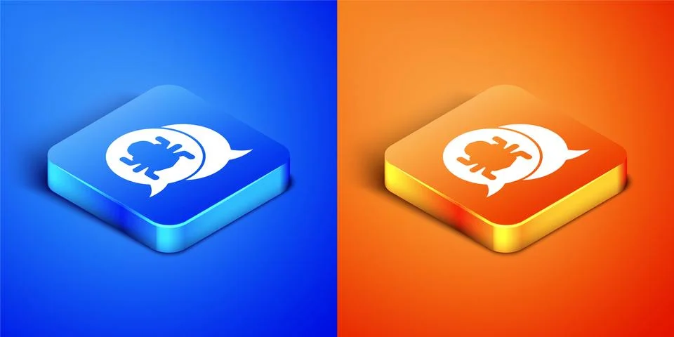 Isometric System bug concept icon isolated on blue and orange background. Code Stock Illustration