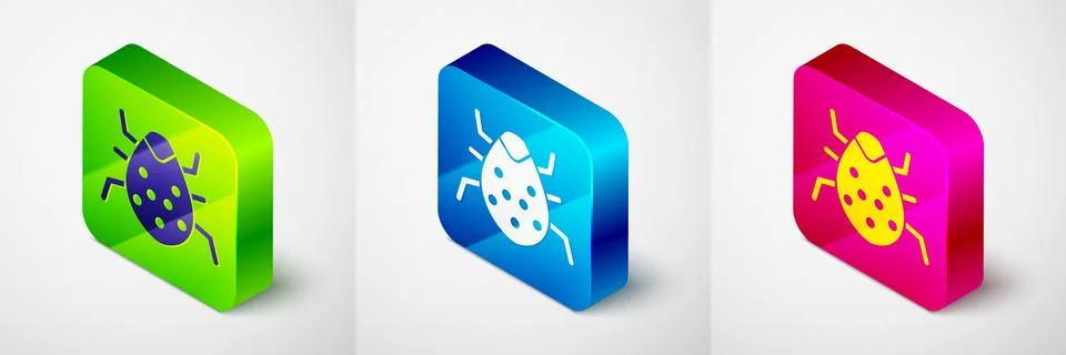 Isometric System bug concept icon isolated on grey background. Code bug concept Illustrazione stock