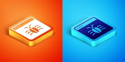 Isometric System bug concept icon isolated on orange and blue background. C.. Illustrazione stock
