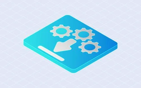 Isometric System update. Gear and arrow progress isolated on white background Stock Illustration