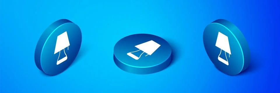 Isometric Table lamp icon isolated on blue background. Blue circle button Illustrazione stock