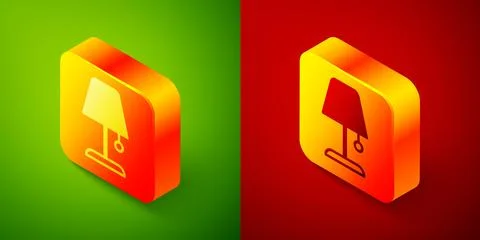 Isometric Table lamp icon isolated on green and red background. Night light Stock Illustration