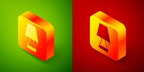 Isometric Table lamp icon isolated on green and red background. Square butt.. Stock Illustration