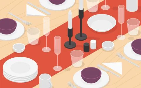 Isometric Table Setting Illustration Stock Illustration