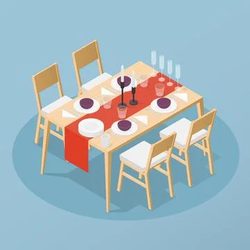 Isometric Table Setting Illustration Stock Illustration