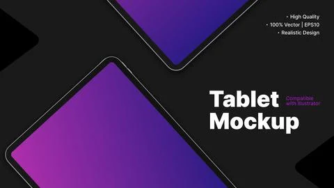 Isometric Tablet Mockup with Gradient Screen on Dark Background Stock Illustration