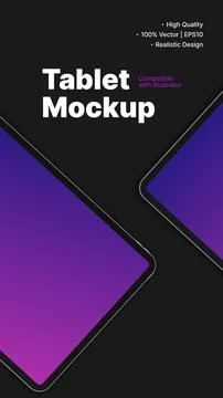 Isometric Tablet Mockup with Gradient Screen on Dark Background. Social Media Stock Illustration